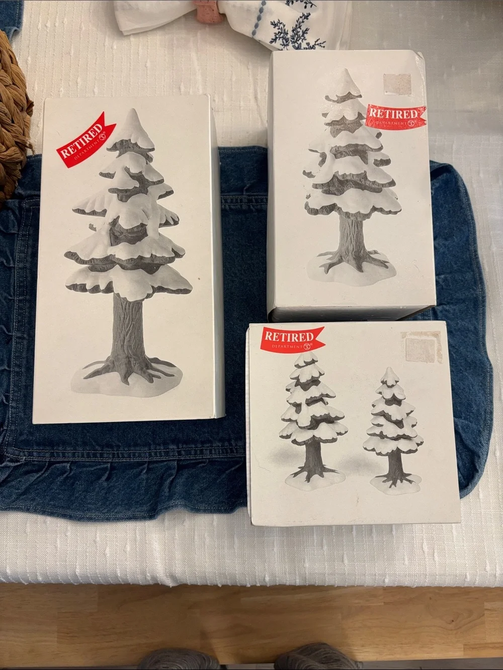 Department 56 Heritage Village Collection Porcelain Pine White Snowy Tree Bundle